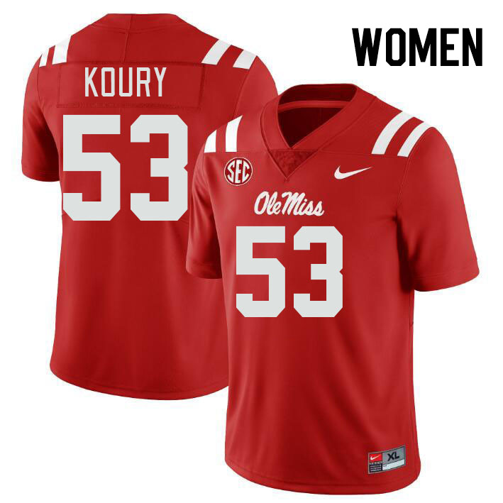 Women #53 Joe Koury Ole Miss Rebels College Football Jerseys Stitched-Red